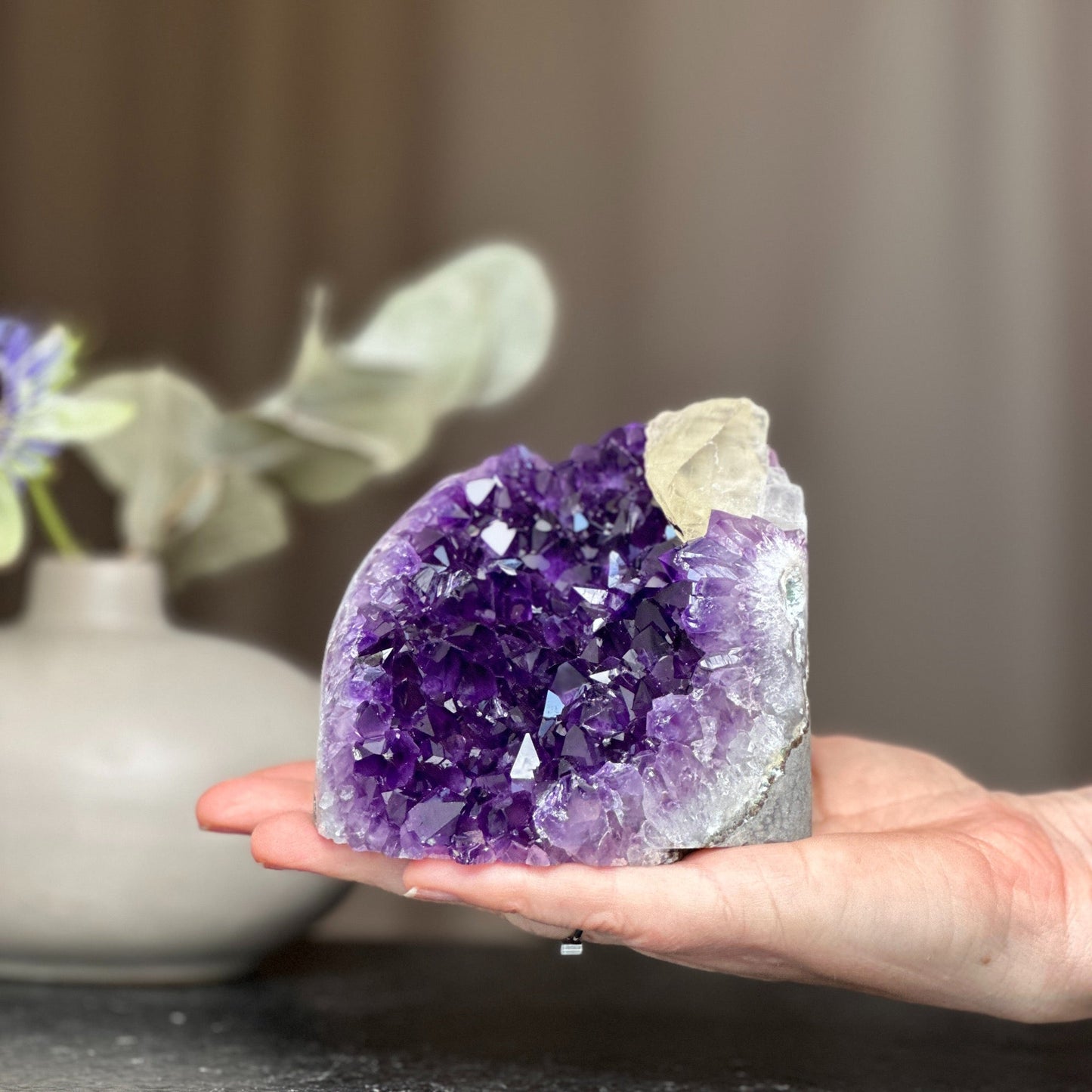 Unique Amethyst Cluster with calcite, February birthstone, Meditation crystals, Amethyst Geode