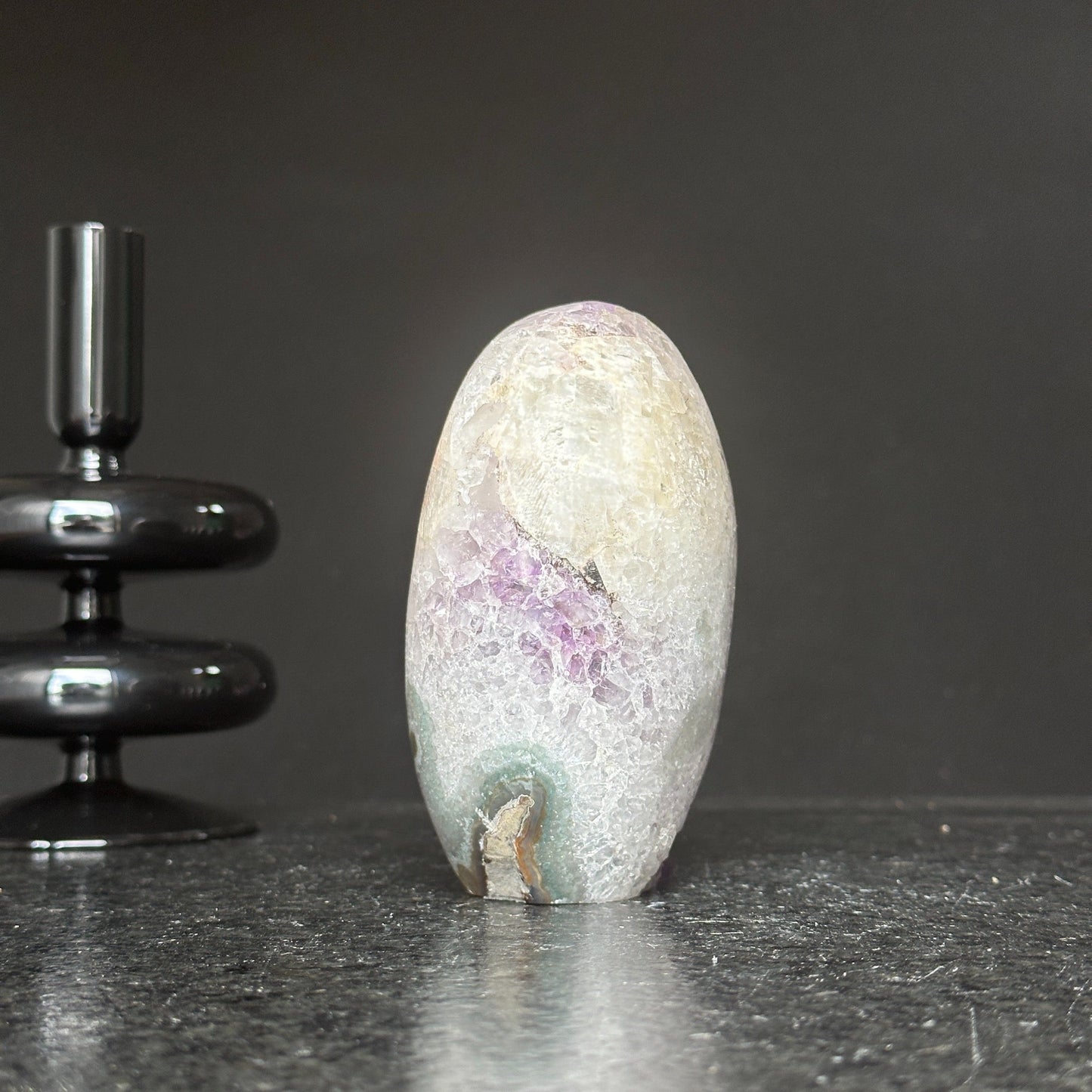 Amethyst Cave, Crystal Quartz Geode Stone, Natural Specimen Egg-Shaped