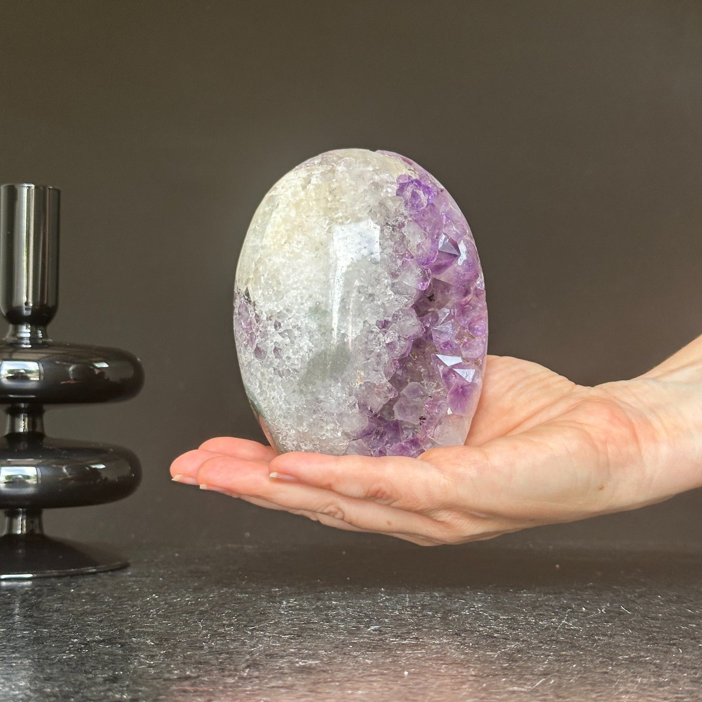 Amethyst Cave, Crystal Quartz Geode Stone, Natural Specimen Egg-Shaped