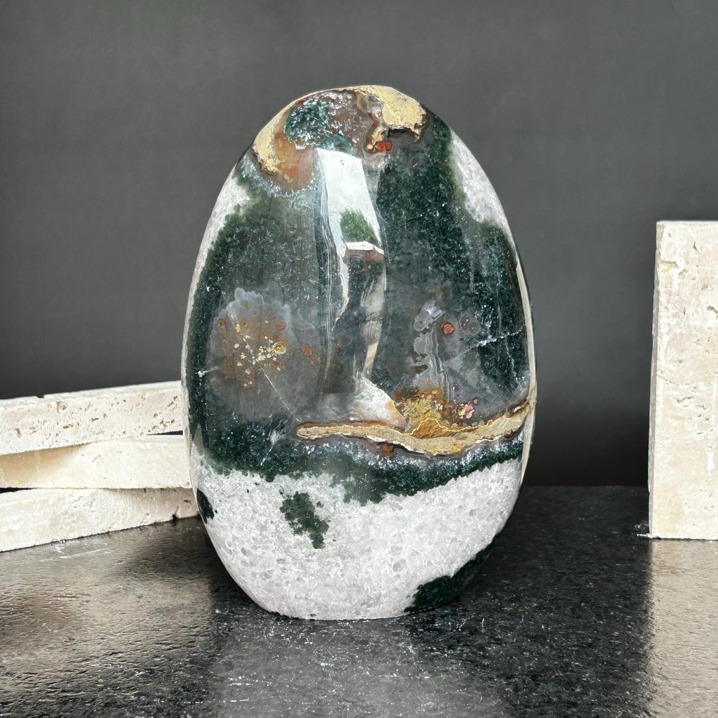 Amazing Agate and Amethyst Quartz Crystal Egg Cave, 8 in tall Extra Large Crystal Cave, Oval Shaped Stone Polished at edges