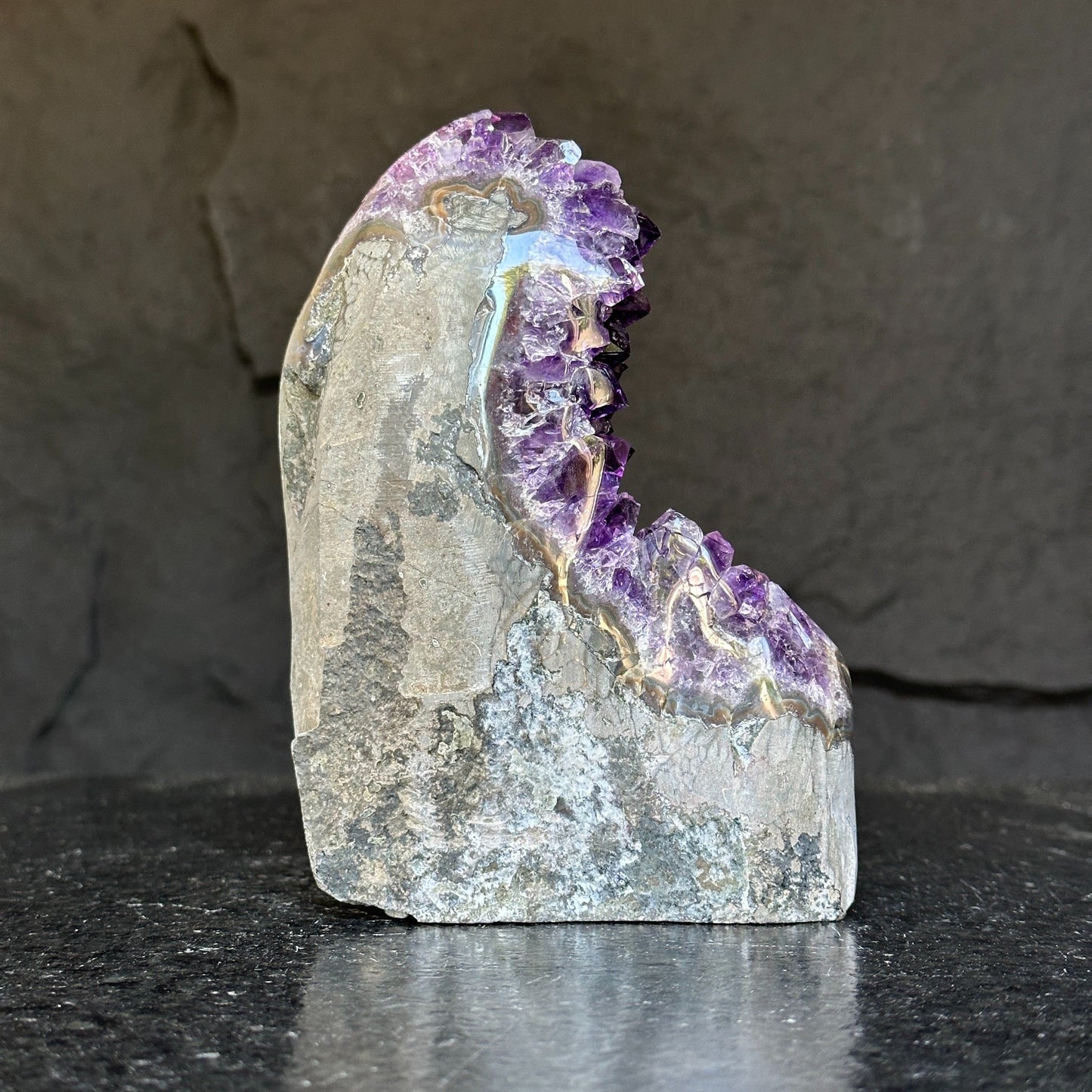 Amethyst with agate formations, amethyst cathedral for crystal decoration, extra large amethyst geode from Uruguay