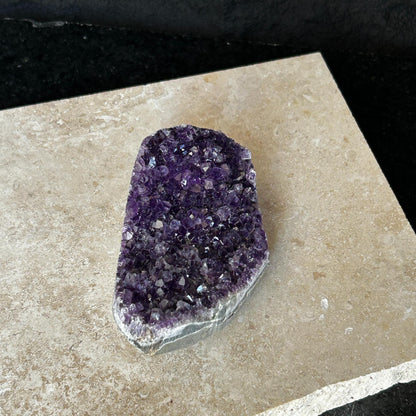 Flat amethyst raw purple crystal cluster