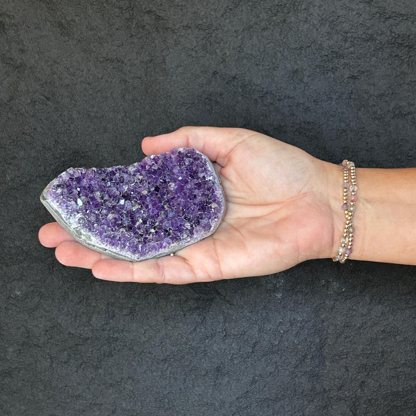 Flat amethyst raw purple crystal cluster