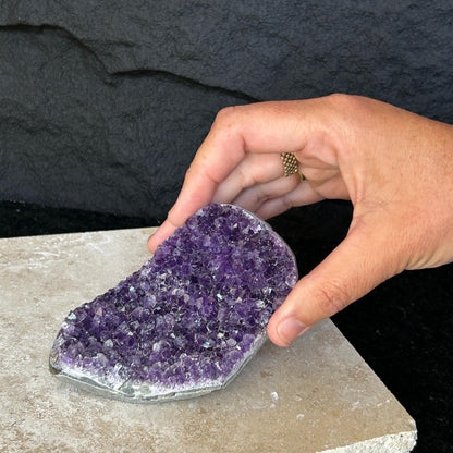 Flat amethyst raw purple crystal cluster