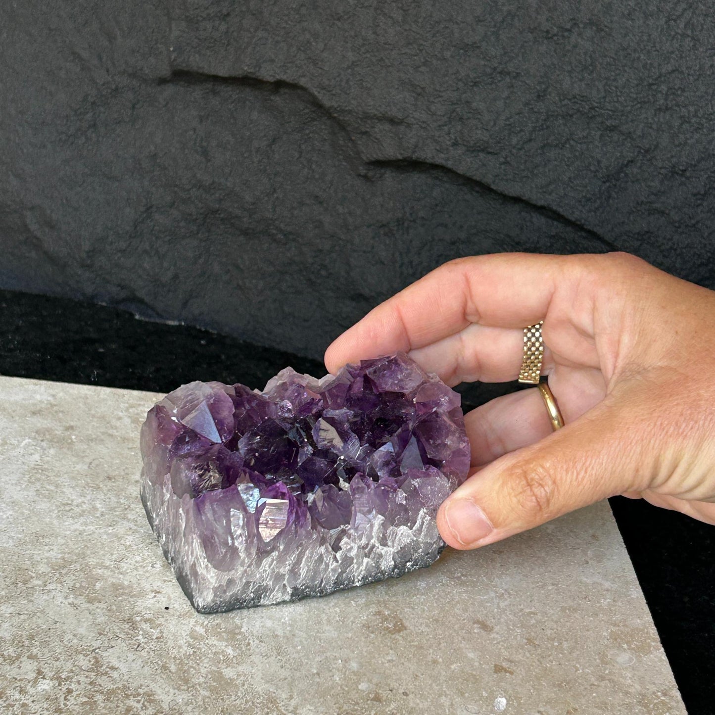 Flat amethyst, Unique raw crystal cluster