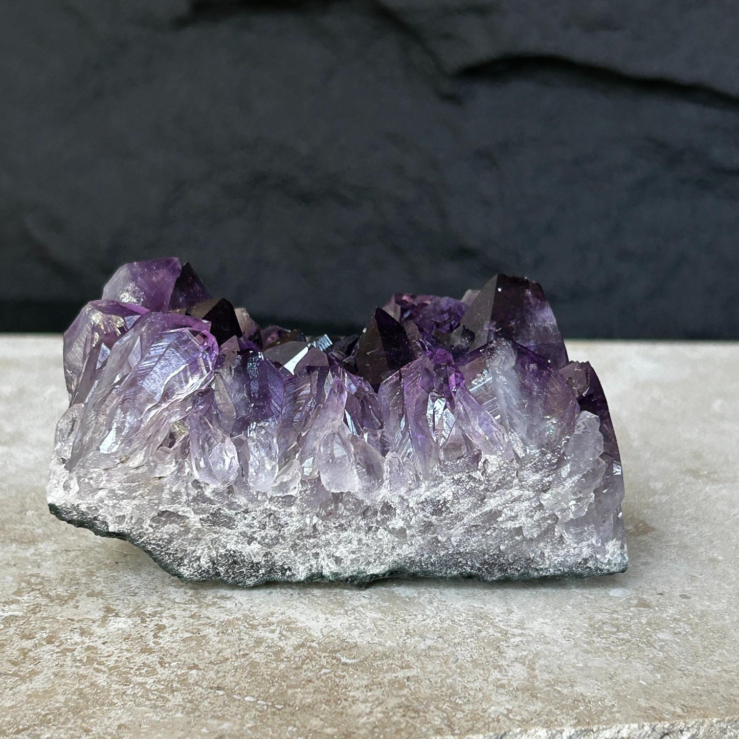 Flat amethyst, Unique raw crystal cluster