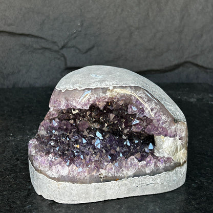 Flat Natural amethyst centerpiece, Unique geode for tabletop decor, rare find with agate formations