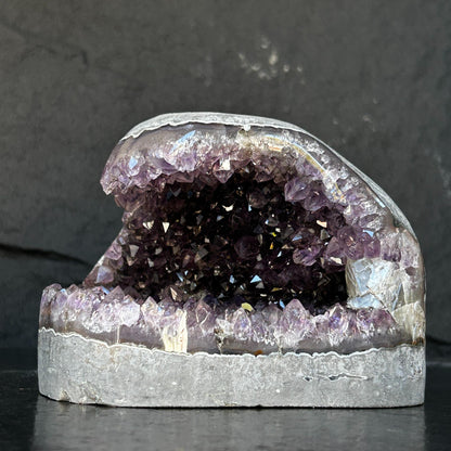 Flat Natural amethyst centerpiece, Unique geode for tabletop decor, rare find with agate formations