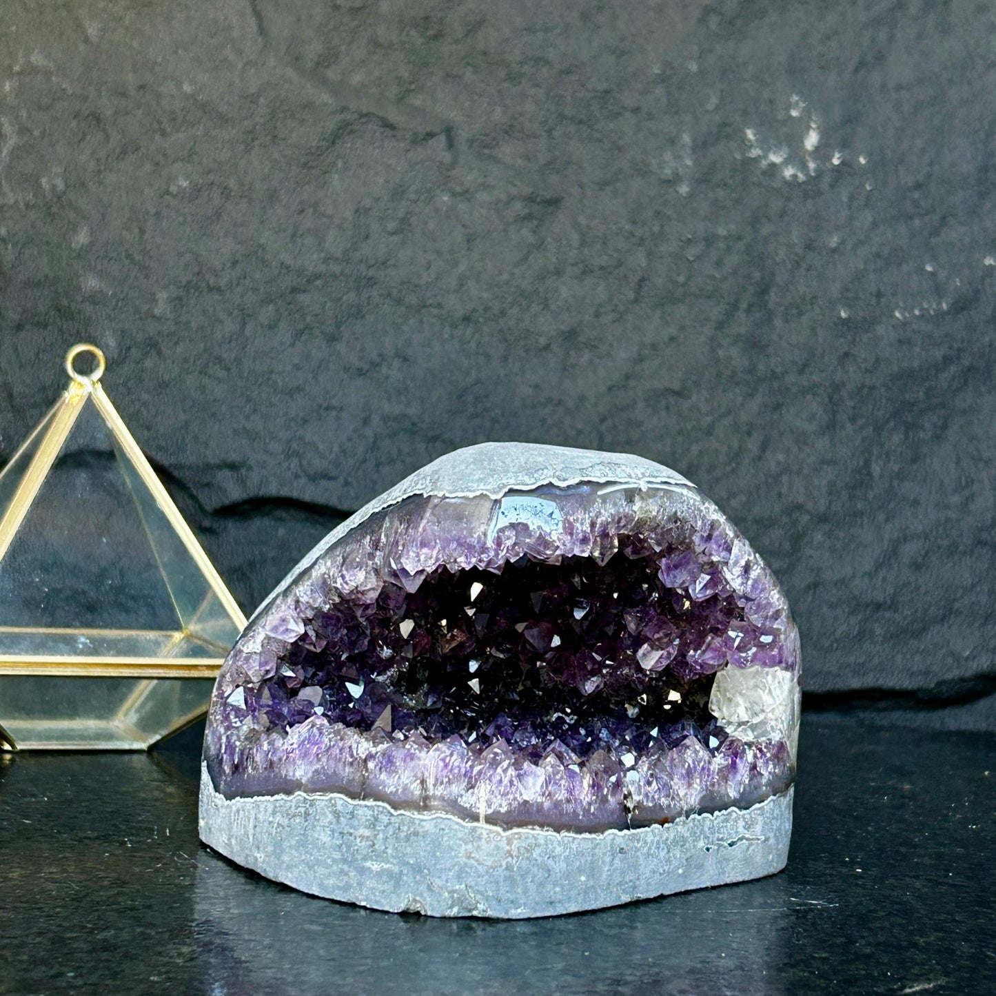 Flat Natural amethyst centerpiece, Unique geode for tabletop decor, rare find with agate formations