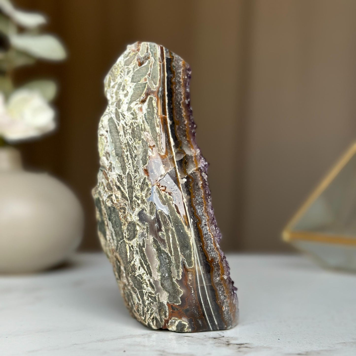 Semiprecious amethyst stone, amethyst flame