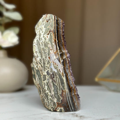 Semiprecious amethyst stone, amethyst flame