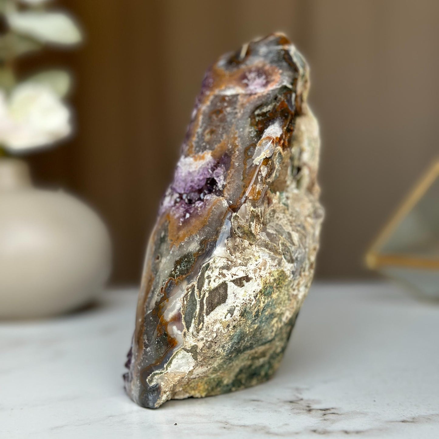 Semiprecious amethyst stone, amethyst flame