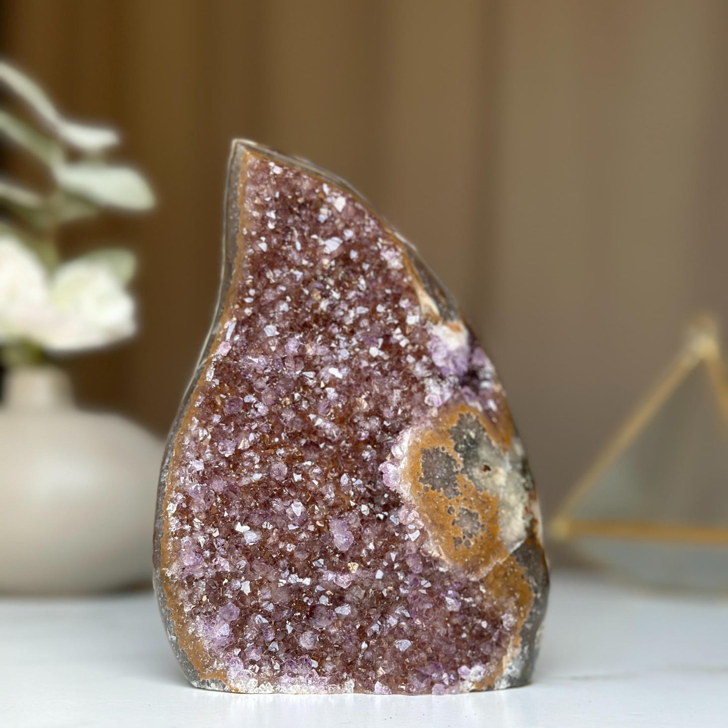 Semiprecious amethyst stone, amethyst flame