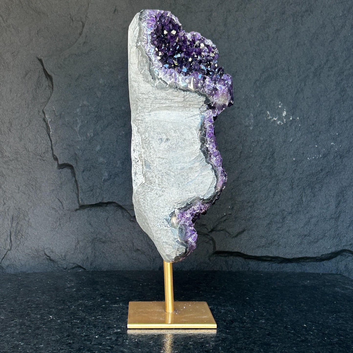 Amethyst Crystal on Golden Metal Stand, Extra Large amethyst