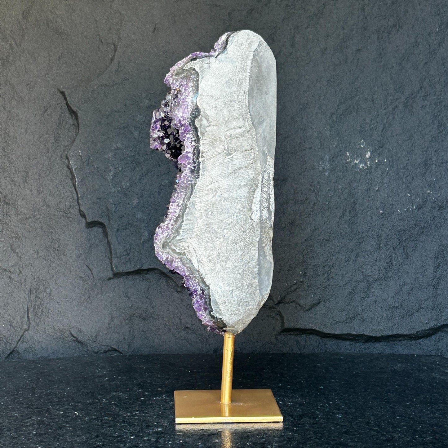 Amethyst Crystal on Golden Metal Stand, Extra Large amethyst