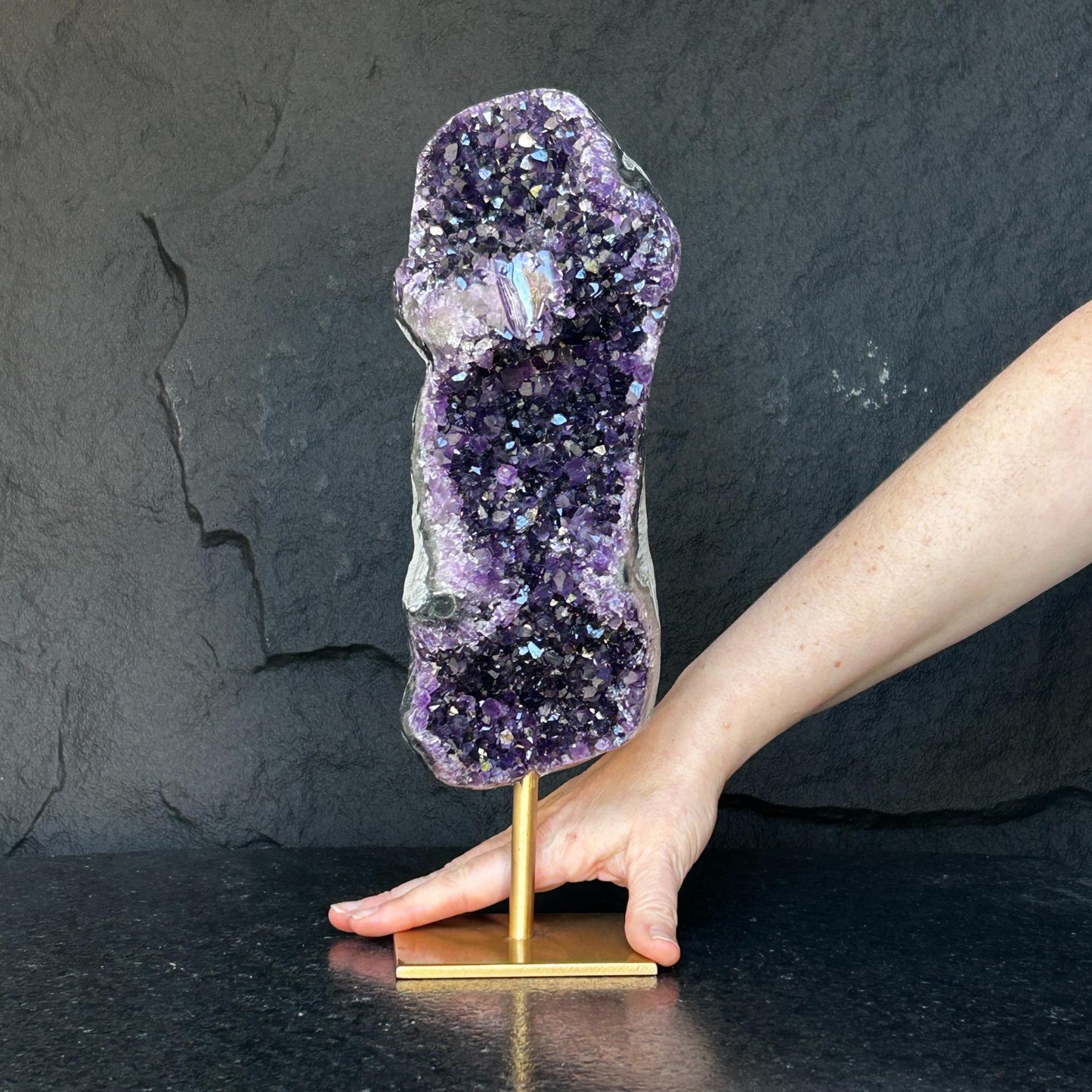 Amethyst Crystal on Golden Metal Stand, Extra Large amethyst