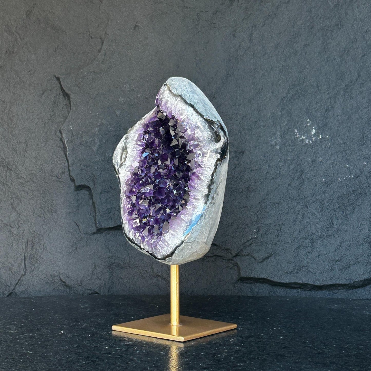 Stunning Natural Amethyst Geode with Metal Stand for Home Decor, XL Amethyst Cave