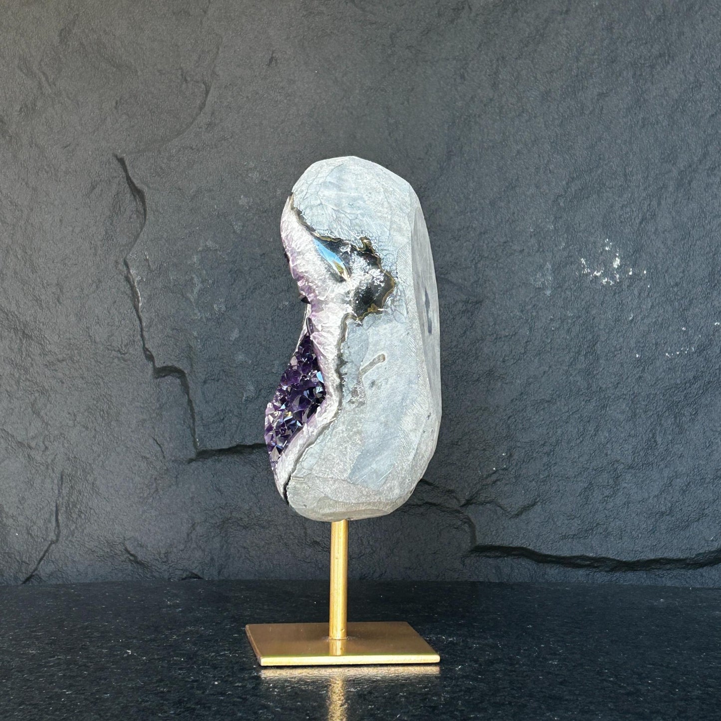 Stunning Natural Amethyst Geode with Metal Stand for Home Decor, XL Amethyst Cave