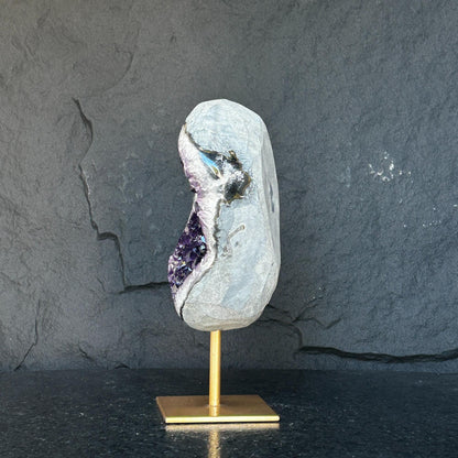 Stunning Natural Amethyst Geode with Metal Stand for Home Decor, XL Amethyst Cave