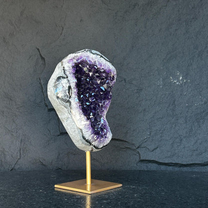 Stunning Natural Amethyst Geode with Metal Stand for Home Decor, XL Amethyst Cave