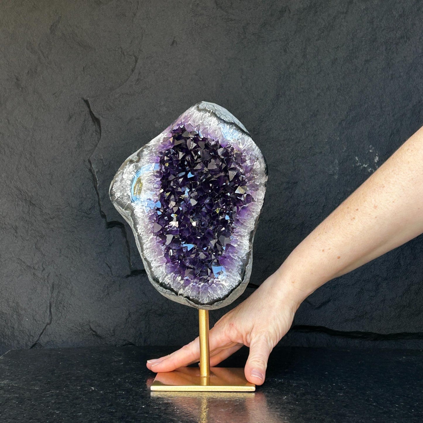 Stunning Natural Amethyst Geode with Metal Stand for Home Decor, XL Amethyst Cave