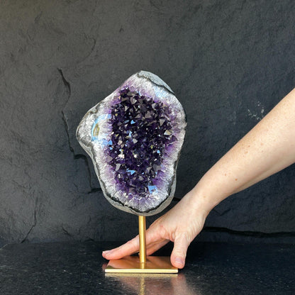 Stunning Natural Amethyst Geode with Metal Stand for Home Decor, XL Amethyst Cave