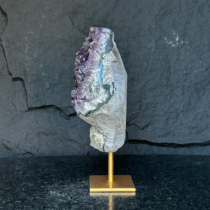 Amethyst Geode Cave with metallic base, Large Cave shaped, 9 inches tall piece for collectors, Full polished, Stunning decor Crystal