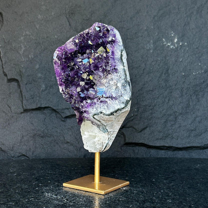 Amethyst Geode Cave with metallic base, Large Cave shaped, 9 inches tall piece for collectors, Full polished, Stunning decor Crystal