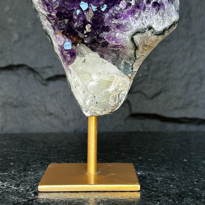 Amethyst Geode Cave with metallic base, Large Cave shaped, 9 inches tall piece for collectors, Full polished, Stunning decor Crystal