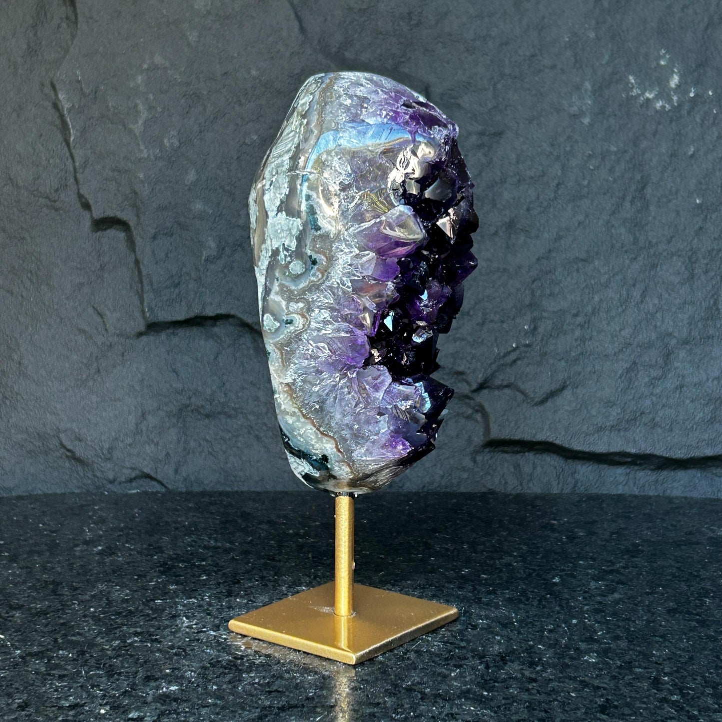 Unique Premium Amethyst with Display, Raw Amethyst Geode on Stand