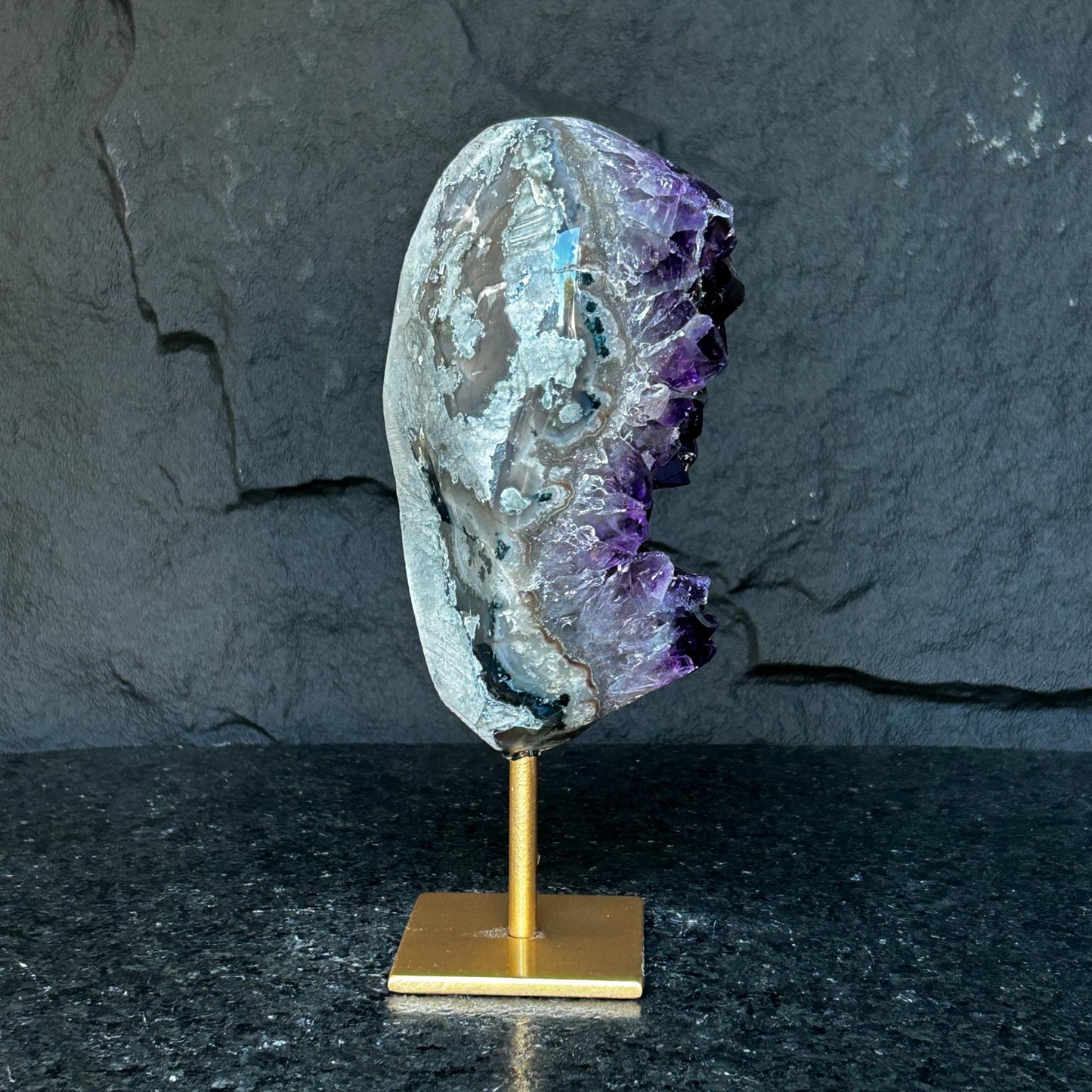 Unique Premium Amethyst with Display, Raw Amethyst Geode on Stand