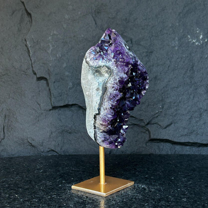 Natural Uruguayan Amethyst Cave on Metal Stand: Rare Home Decor