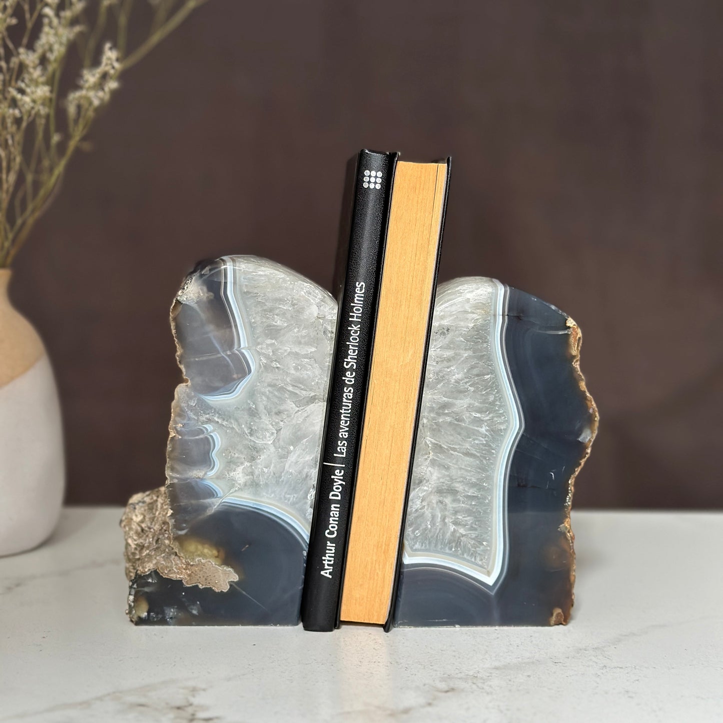 Amethyst and Agate Bookend Pair (7 Lb.) natural geode crystals, extra Large amethysts from Uruguay