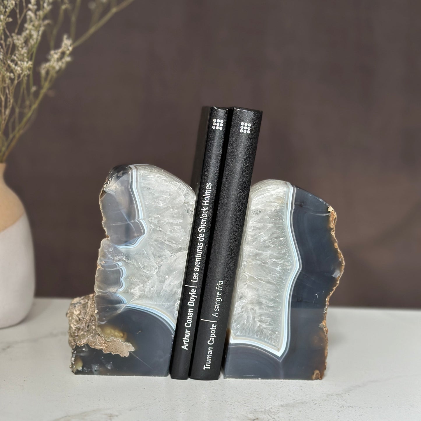 Amethyst and Agate Bookend Pair (7 Lb.) natural geode crystals, extra Large amethysts from Uruguay