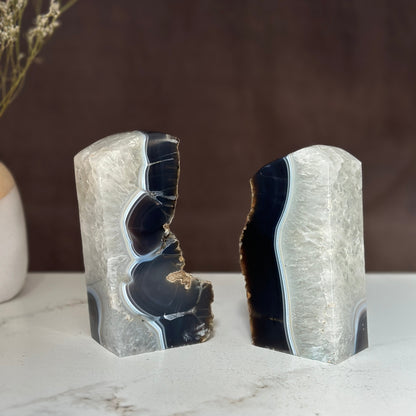 Amethyst and Agate Bookend Pair (7 Lb.) natural geode crystals, extra Large amethysts from Uruguay