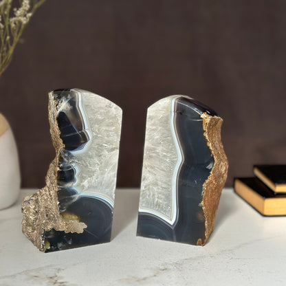 Amethyst and Agate Bookend Pair (7 Lb.) natural geode crystals, extra Large amethysts from Uruguay