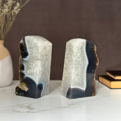 Amethyst and Agate Bookend Pair (7 Lb.) natural geode crystals, extra Large amethysts from Uruguay