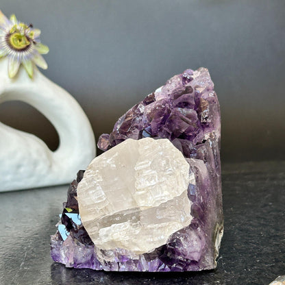 Strange Free Form Amethyst Stone with calcite, Unique find for collectors