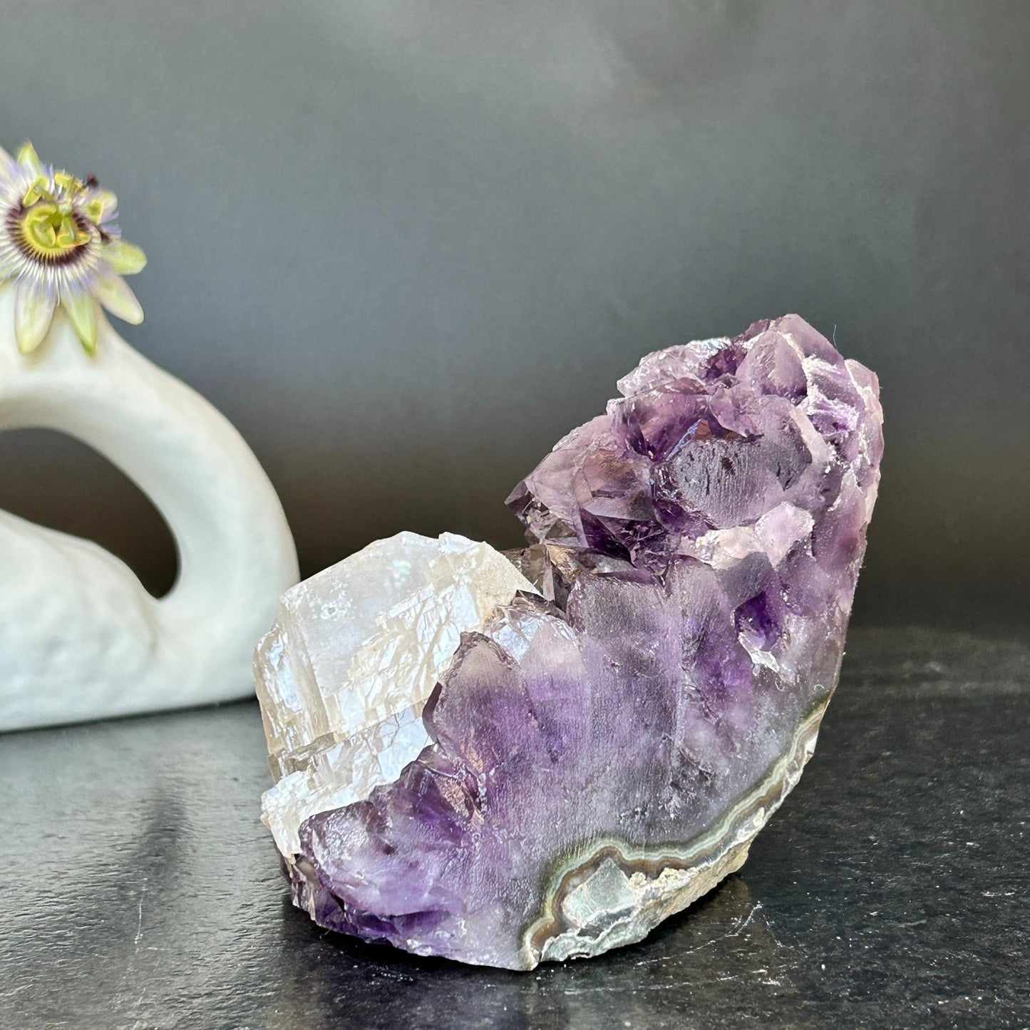 Strange Free Form Amethyst Stone with calcite, Unique find for collectors