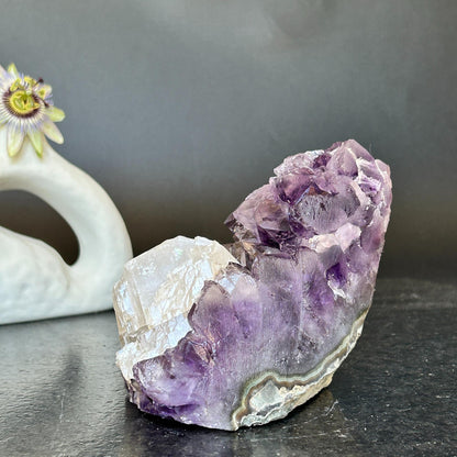 Strange Free Form Amethyst Stone with calcite, Unique find for collectors