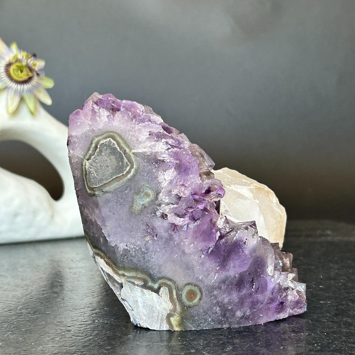 Strange Free Form Amethyst Stone with calcite, Unique find for collectors