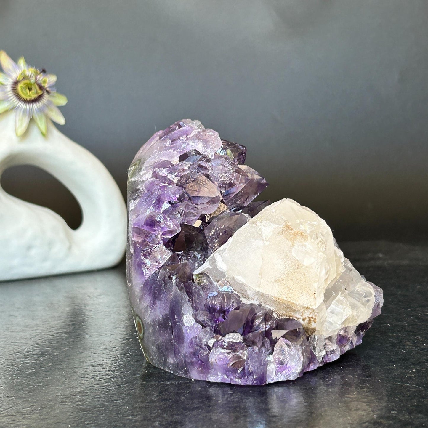 Strange Free Form Amethyst Stone with calcite, Unique find for collectors
