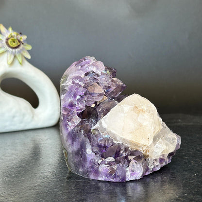 Strange Free Form Amethyst Stone with calcite, Unique find for collectors