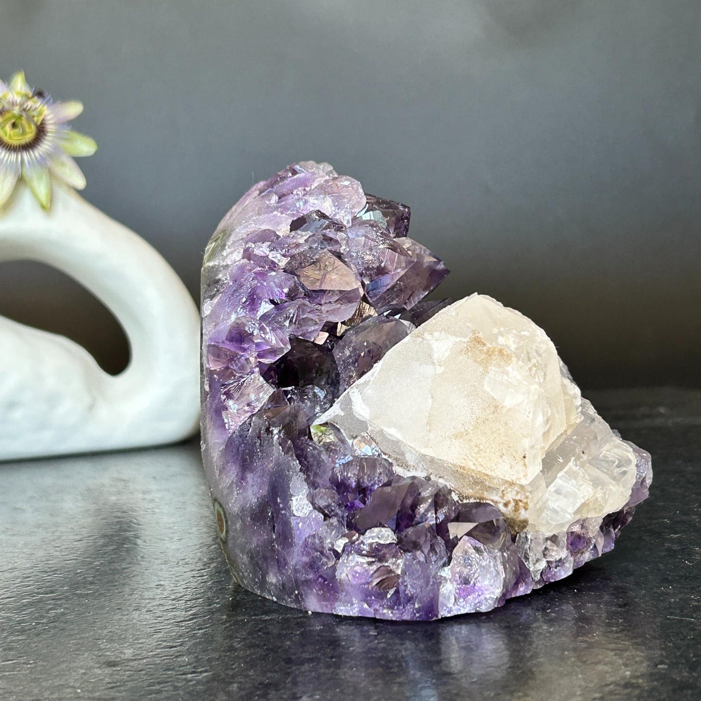 Strange Free Form Amethyst Stone with calcite, Unique find for collectors