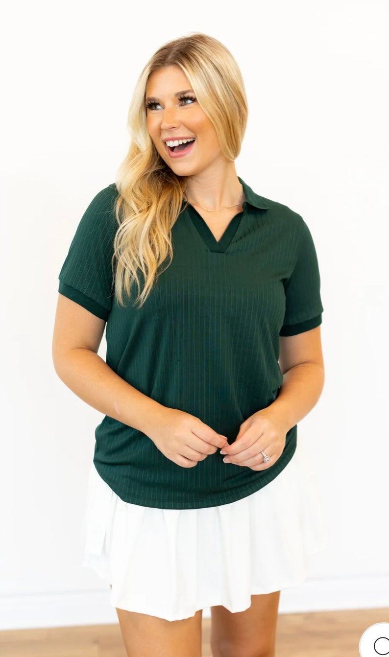 Hunter Green Ribbed Knit Polo