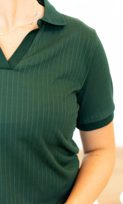 Hunter Green Ribbed Knit Polo