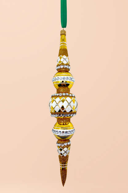 Gold Diamond Icicle Glass Ornament
