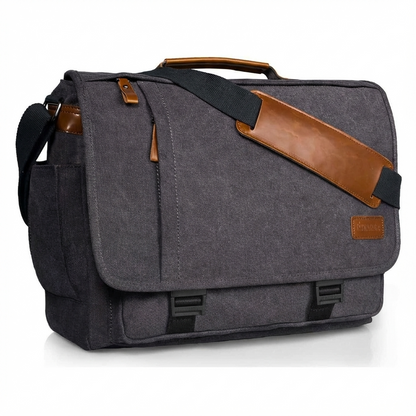 Water-Resistant Canvas Messenger Bag – 17.3″ Laptop Work & Travel Brief
