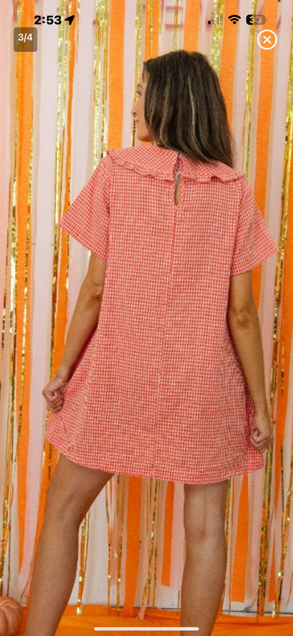 Orange and White Gingham Collar Dress