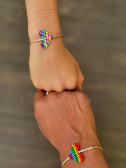 Heart Macrame Adjustable Bracelet - Rainbow Pride
